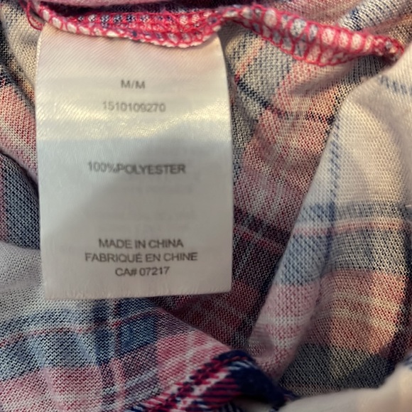 Warehouse one size medium pink plaid sleeveless collard shirt. - Picture 3 of 3